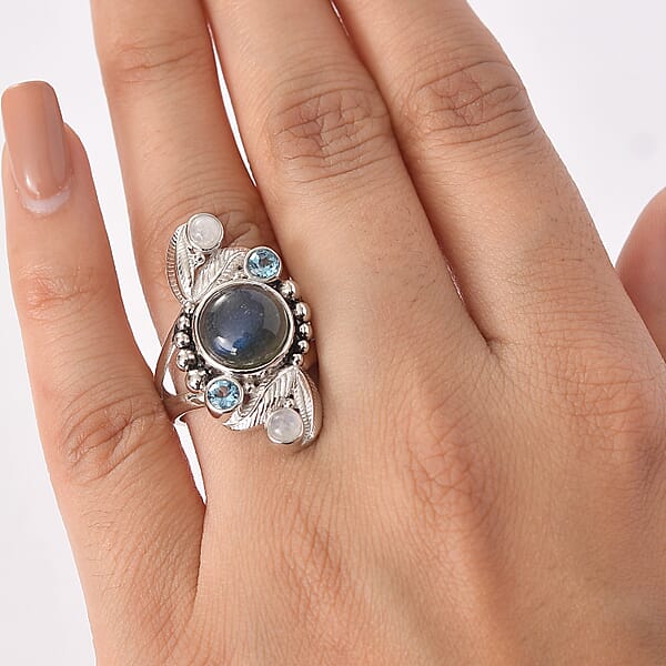 Shop Lc Sajen Silver Malagasy Labradorite Multi Gemstone Ring In Rhodium Over Sterling Silver 5.10 Ctw