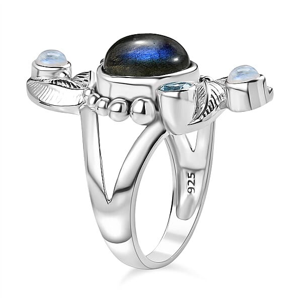 Shop Lc Sajen Silver Malagasy Labradorite Multi Gemstone Ring In Rhodium Over Sterling Silver 5.10 Ctw