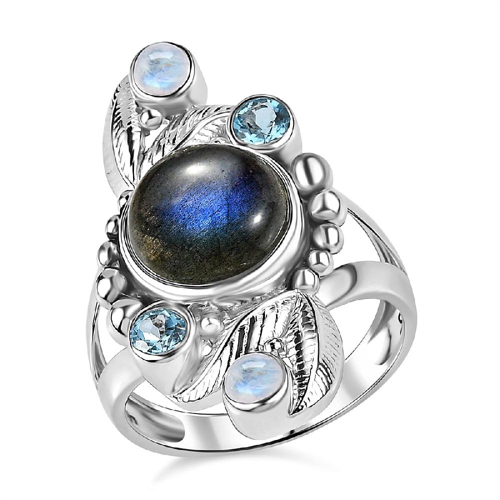 shop lc Sajen Silver Malagasy Labradorite Multi Gemstone Ring in Rhodium Over Sterling Silver 5.10 ctw