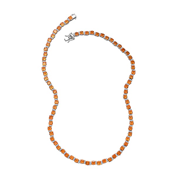 Shop Lc Salamanca Fire Opal And Moissanite 21.15 Ctw Sea Waves Necklace In Rhodium Over Sterling Silver 18 Inches