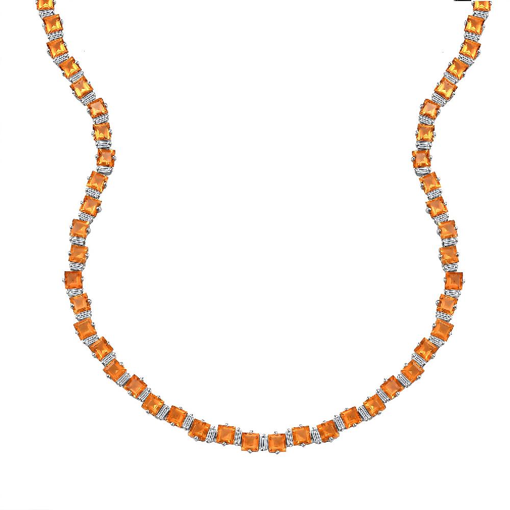 shop lc Salamanca Fire Opal and Moissanite 21.15 ctw Sea Waves Necklace in Rhodium Over Sterling Silver 18 Inches