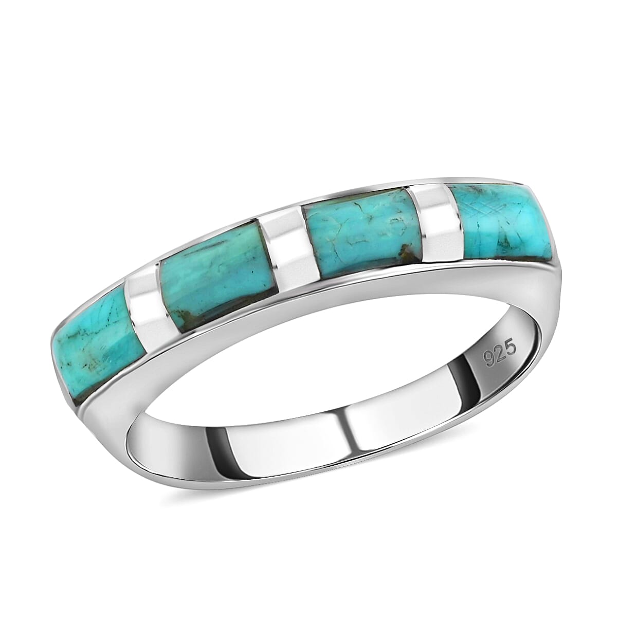 shop lc Santa Fe Style Kingman Turquoise 1.00 ctw Ring in Sterling Silver Band Ring Boho Western Turquoise Jewelry for Women