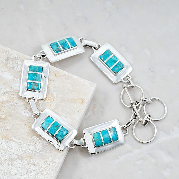 Shop Lc Santa Fe Style Kingman Turquoise 1.50 Ctw Bracelet In Sterling Silver (8.00 In)