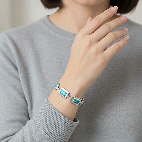 Shop Lc Santa Fe Style Kingman Turquoise 1.50 Ctw Bracelet In Sterling Silver (8.00 In)