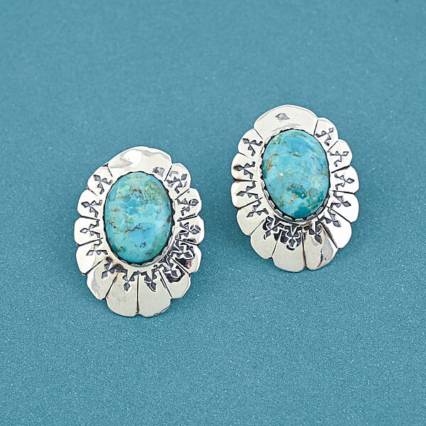 Shop Lc Santa Fe Style Kingman Turquoise 10.00 Ctw Earrings In Sterling Silver