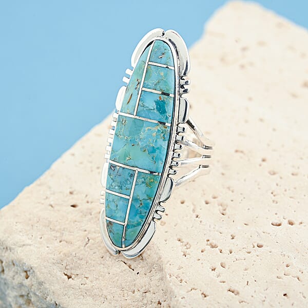 Shop Lc Santa Fe Style Kingman Turquoise 11.00 Ctw Ring In Sterling Silver