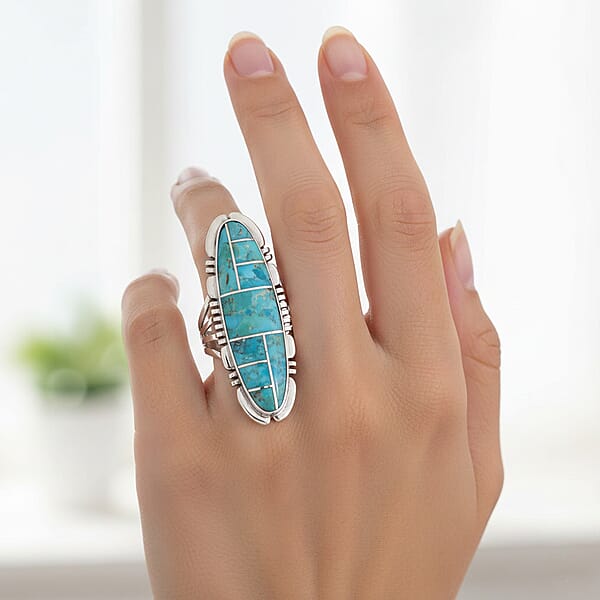 Shop Lc Santa Fe Style Kingman Turquoise 11.00 Ctw Ring In Sterling Silver