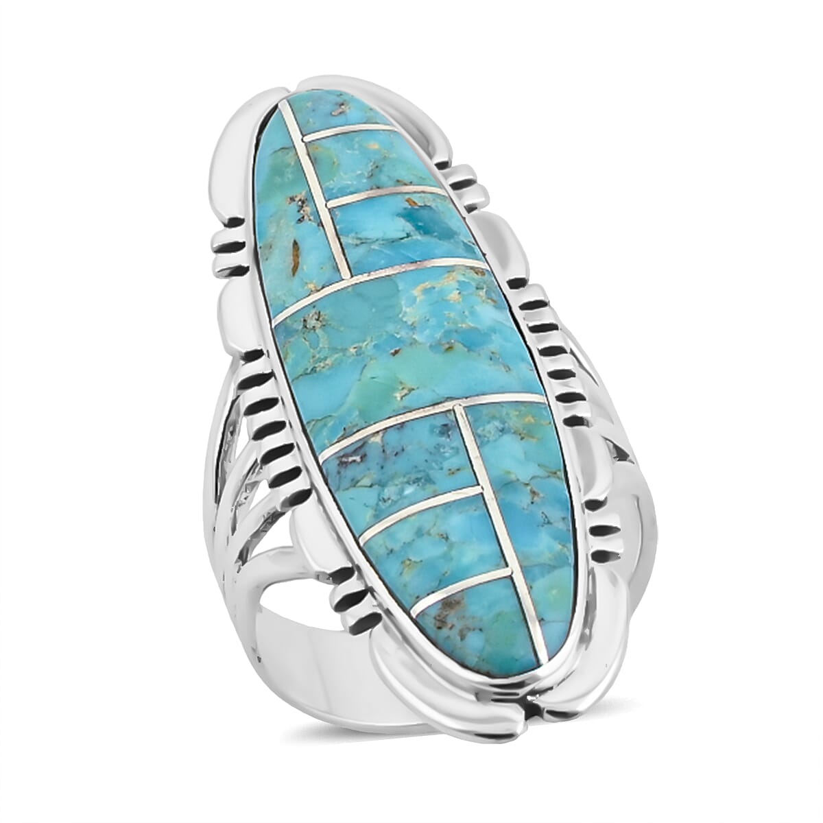 shop lc Santa Fe Style Kingman Turquoise 11.00 ctw Ring in Sterling Silver