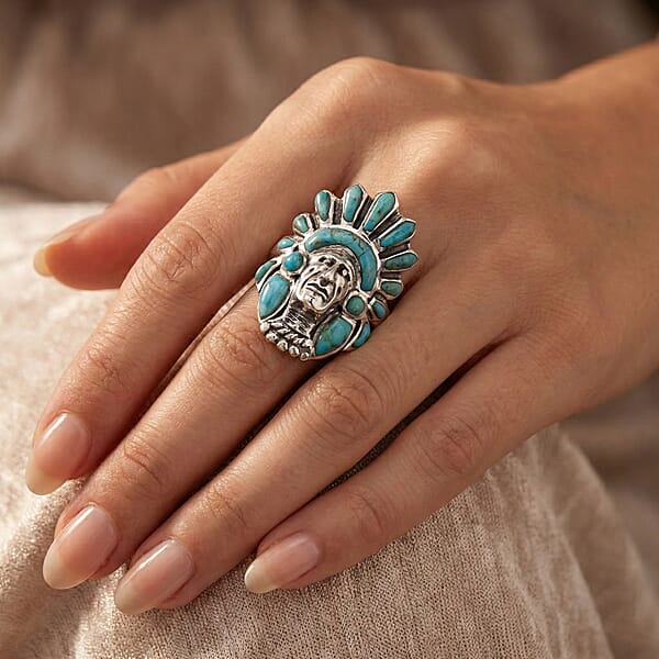 Shop Lc Santa Fe Style Kingman Turquoise 16.00 Ctw Ring In Sterling Silver