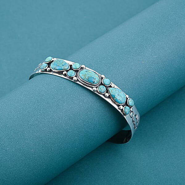 Shop Lc Santa Fe Style Kingman Turquoise 16 Ctw Bracelet In Sterling Silver (7.00 In)