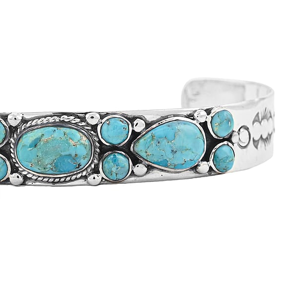 Shop Lc Santa Fe Style Kingman Turquoise 16 Ctw Bracelet In Sterling Silver (7.00 In)