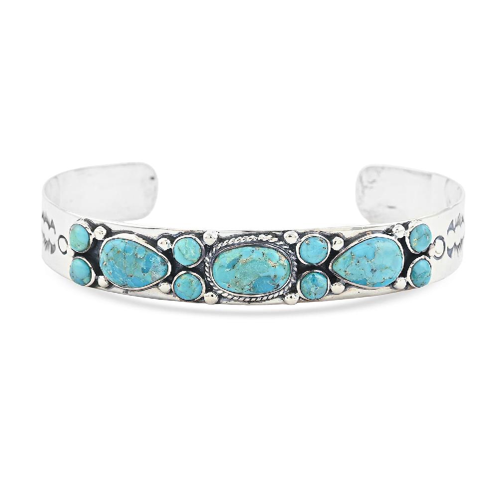shop lc Santa Fe Style Kingman Turquoise 16 ctw Bracelet in Sterling Silver (7.00 In)