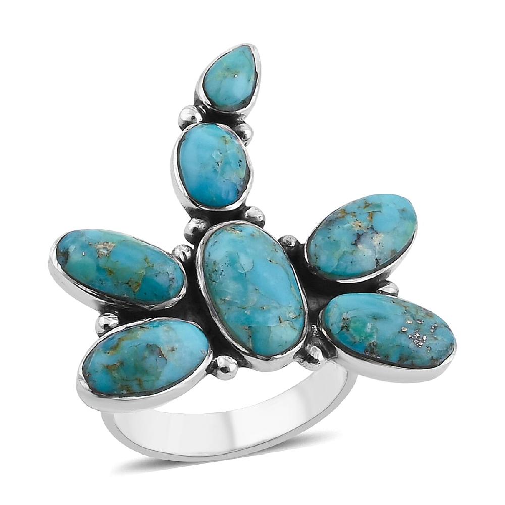 shop lc Santa Fe Style Kingman Turquoise 18 ctw Dragonfly Ring in Sterling Silver