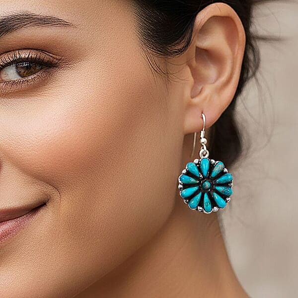 Shop Lc Santa Fe Style Kingman Turquoise 2.20 Ctw Earrings In Sterling Silver