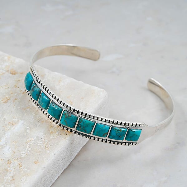 Shop Lc Santa Fe Style Kingman Turquoise 2.70 Ctw Bracelet In Sterling Silver (Adjustable)