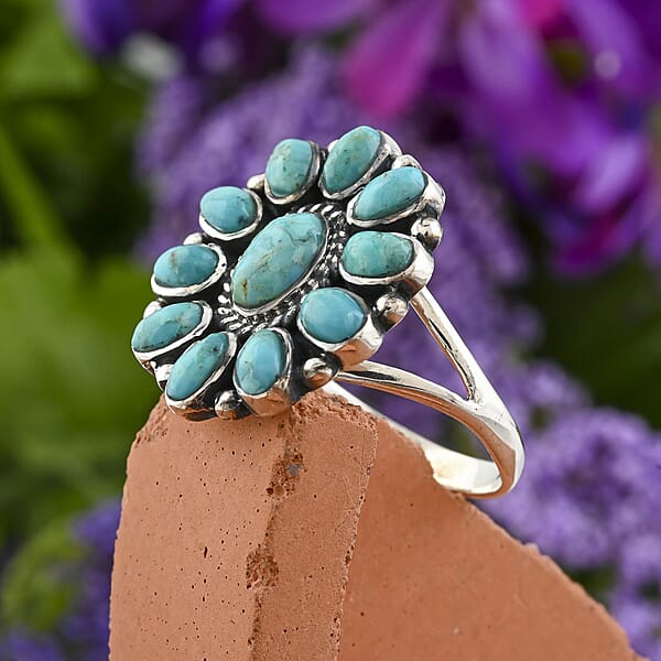 Shop Lc Santa Fe Style Kingman Turquoise 2.75 Ctw Flower Ring In Sterling Silver