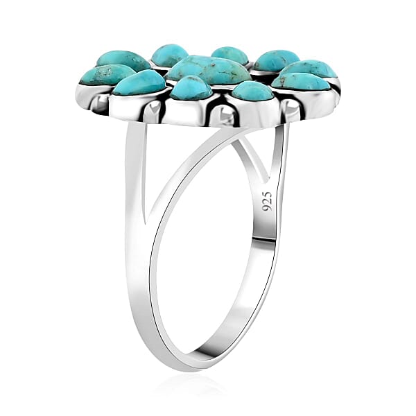 Shop Lc Santa Fe Style Kingman Turquoise 2.75 Ctw Flower Ring In Sterling Silver