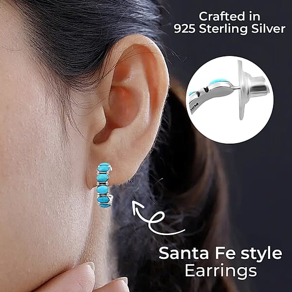 Shop Lc Santa Fe Style Kingman Turquoise 3.75 Ctw Half Hoop Earrings In Sterling Silver