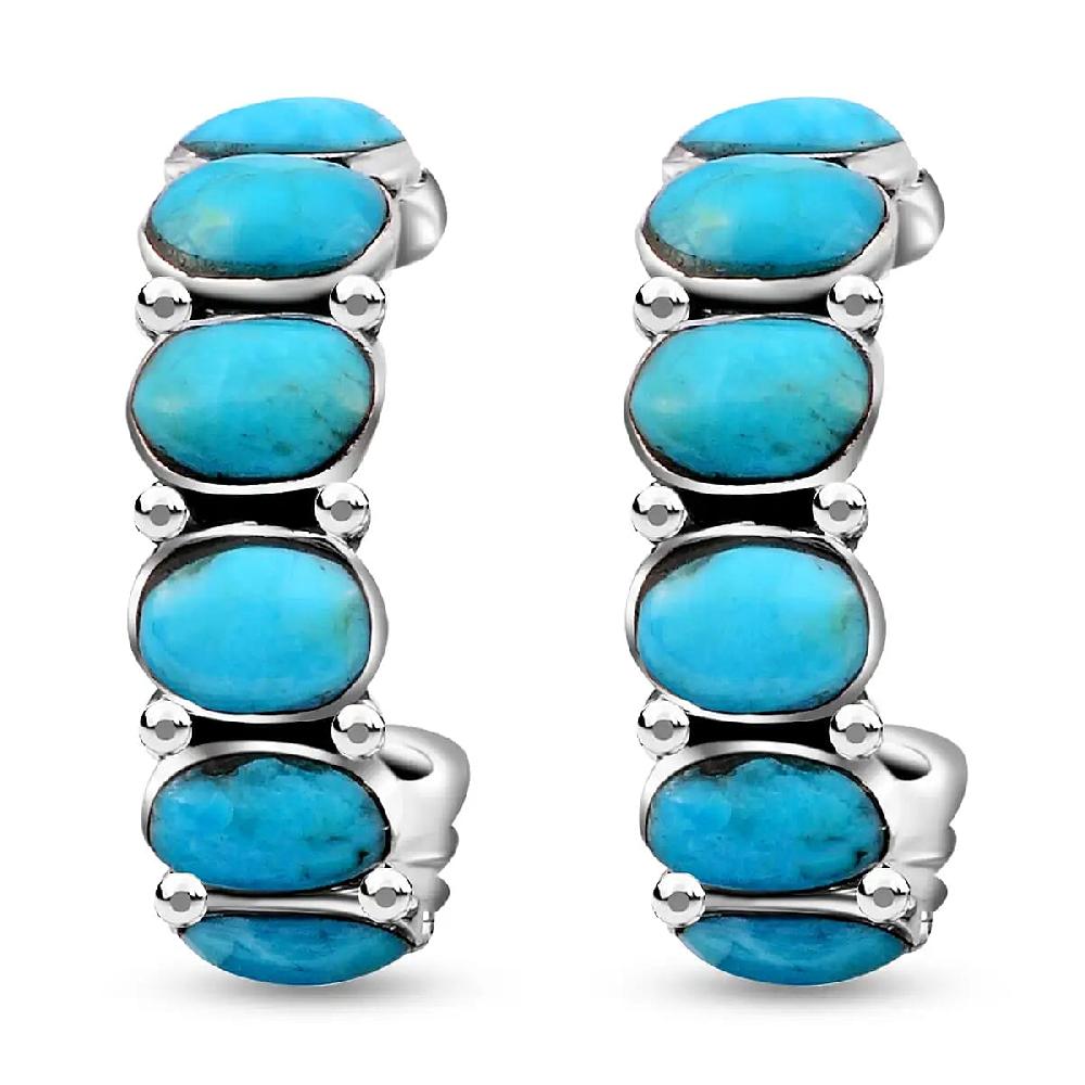 shop lc Santa Fe Style Kingman Turquoise 3.75 ctw Half Hoop Earrings in Sterling Silver