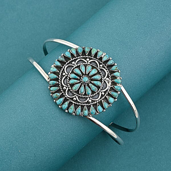 Shop Lc Santa Fe Style Kingman Turquoise 4.20 Ctw Bracelet In Sterling Silver (Adjustable)