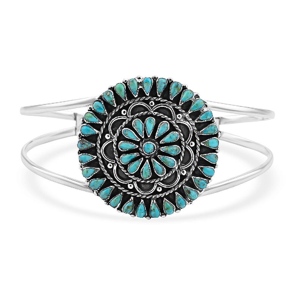 shop lc Santa Fe Style Kingman Turquoise 4.20 ctw Bracelet in Sterling Silver (Adjustable)