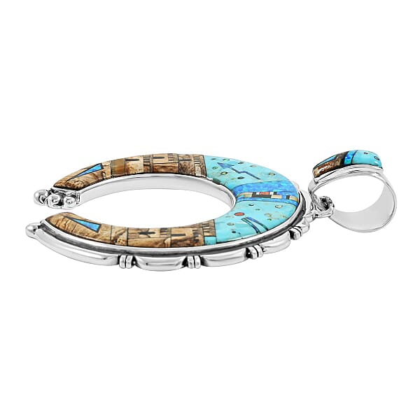 Shop Lc Santa Fe Style Kingman Turquoise 48.00 Ctw Pueblo Pendant Without Chain In Sterling Silver