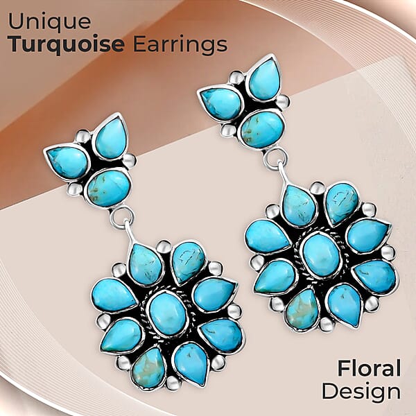 Shop Lc Santa Fe Style Kingman Turquoise 6.50 Ctw Earrings In Sterling Silver Turquoise Dangle Earrings Silver Drop Flower Earrings Flower Jewelry For Women