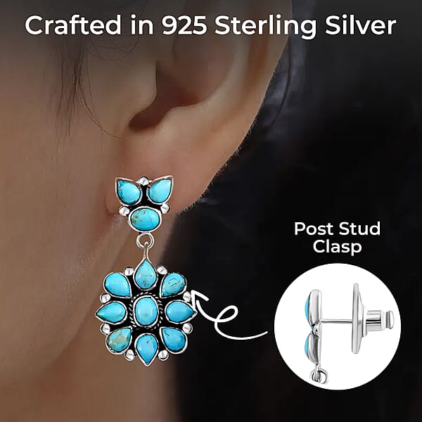 Shop Lc Santa Fe Style Kingman Turquoise 6.50 Ctw Earrings In Sterling Silver Turquoise Dangle Earrings Silver Drop Flower Earrings Flower Jewelry For Women