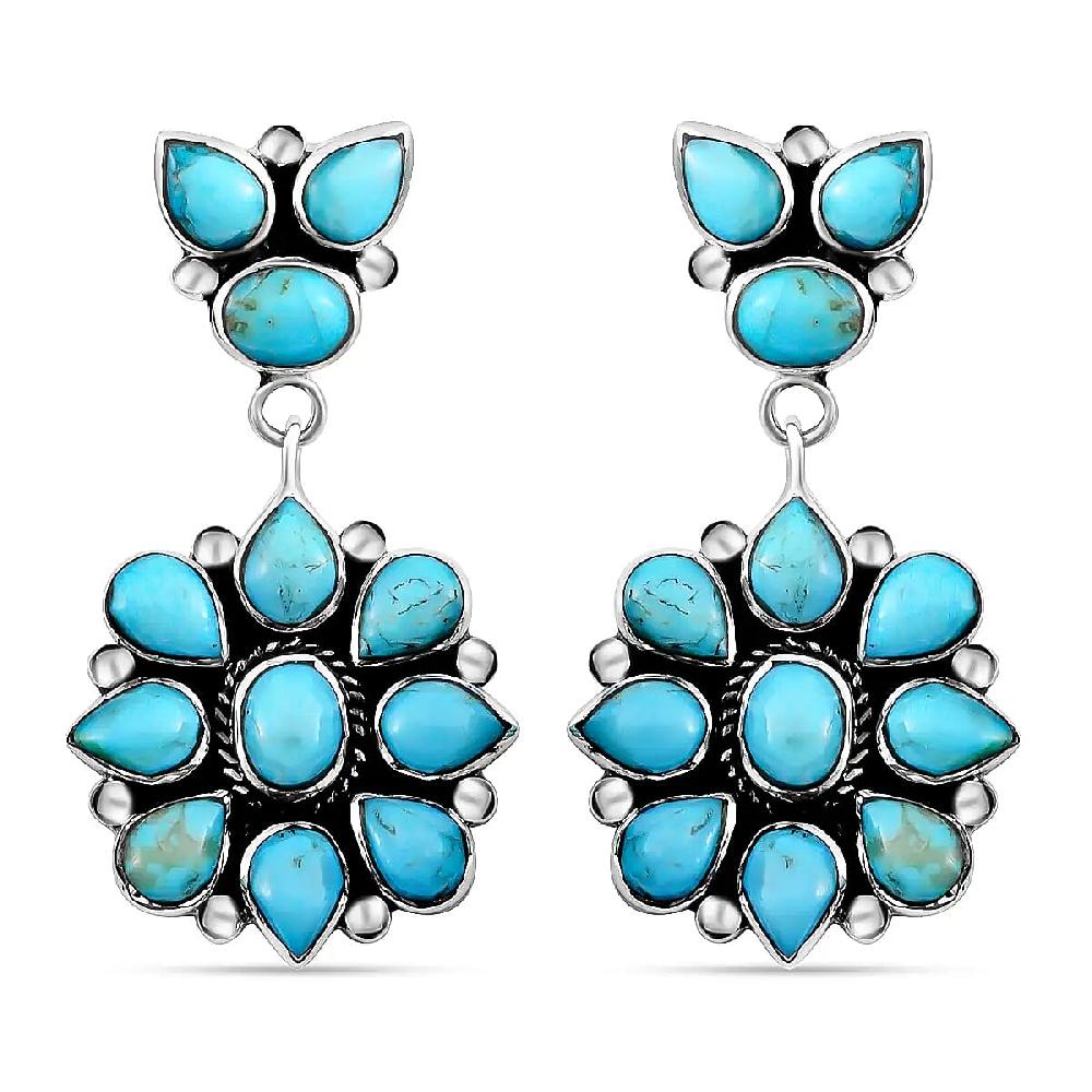 shop lc Santa Fe Style Kingman Turquoise 6.50 ctw Earrings in Sterling Silver Turquoise Dangle Earrings Silver Drop Flower Earrings Flower Jewelry For Women