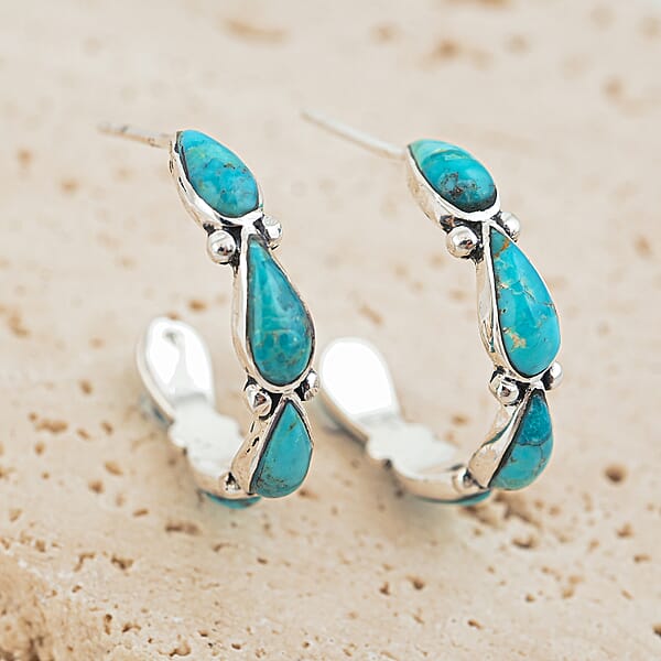 Shop Lc Santa Fe Style Kingman Turquoise 6 Ctw Earrings In Sterling Silver