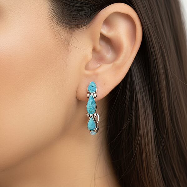 Shop Lc Santa Fe Style Kingman Turquoise 6 Ctw Earrings In Sterling Silver