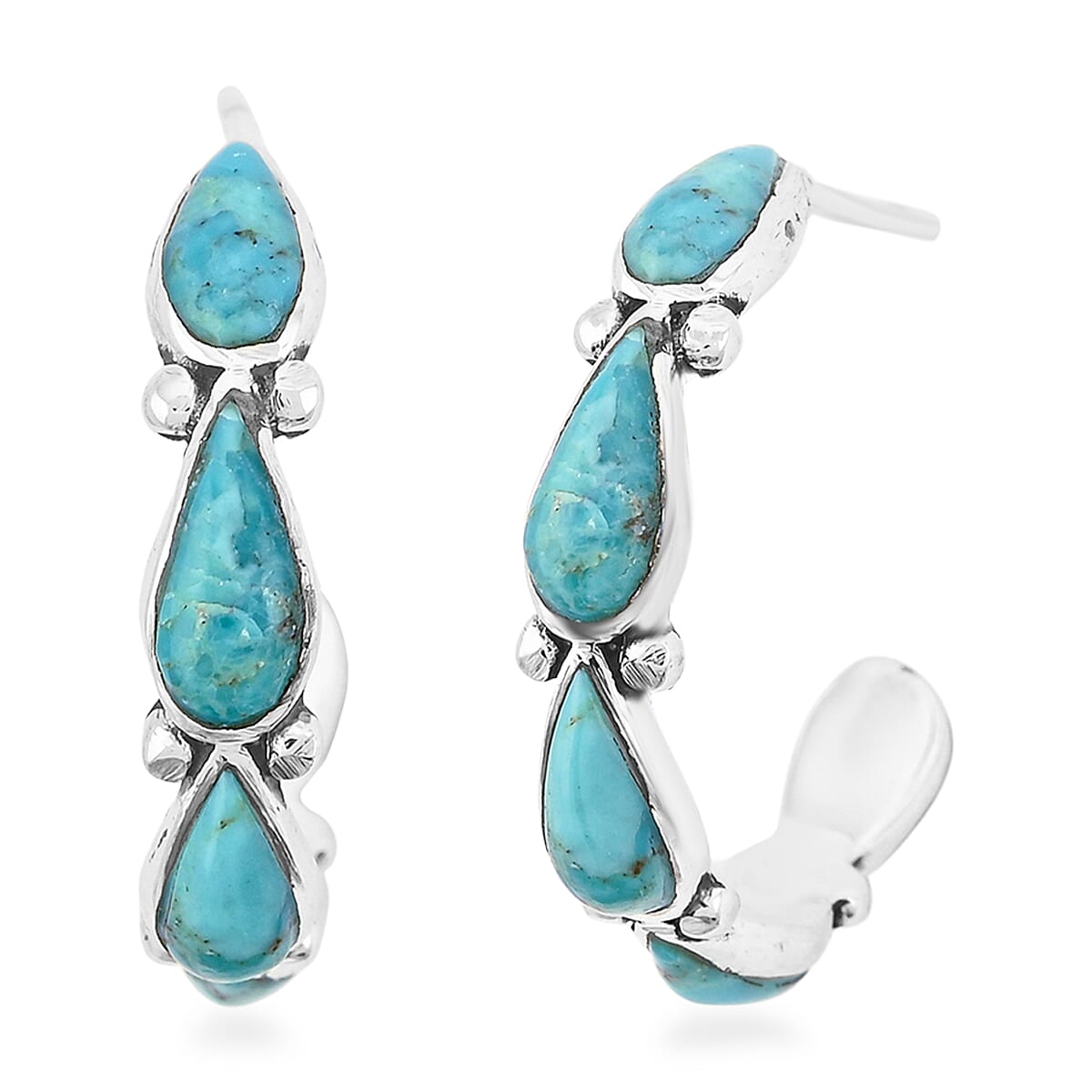 shop lc Santa Fe Style Kingman Turquoise 6 ctw Earrings in Sterling Silver
