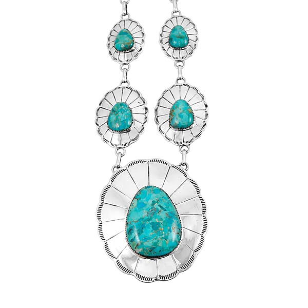 Shop Lc Santa Fe Style Kingman Turquoise 60.00 Ctw Necklace (20 Inches) And Earrings In Sterling Silver