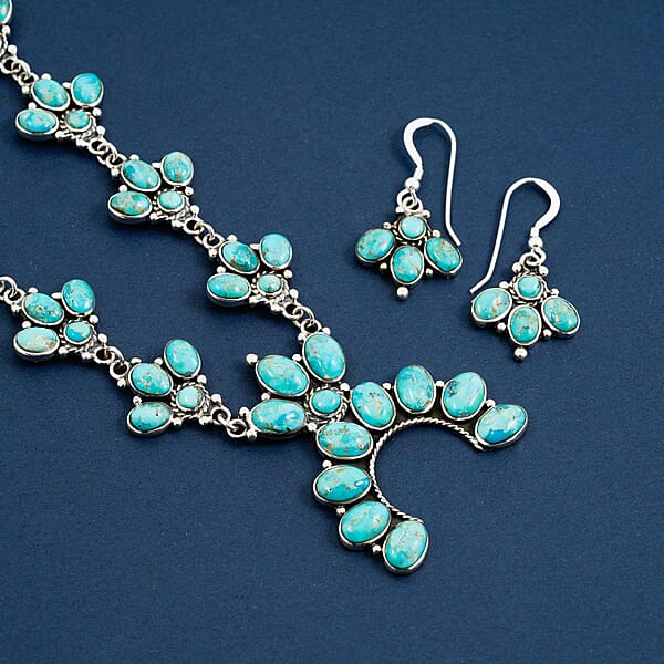 Shop Lc Santa Fe Style Kingman Turquoise 73.00 Ctw Necklace (20 Inches) And Earrings In Sterling Silver