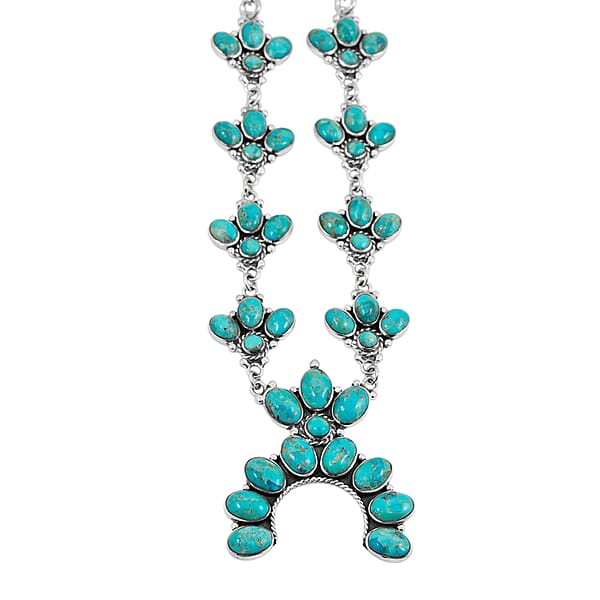 Shop Lc Santa Fe Style Kingman Turquoise 73.00 Ctw Necklace (20 Inches) And Earrings In Sterling Silver