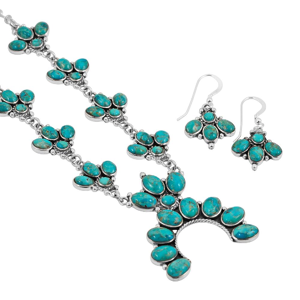 shop lc Santa Fe Style Kingman Turquoise 73.00 ctw Necklace (20 Inches) and Earrings in Sterling Silver