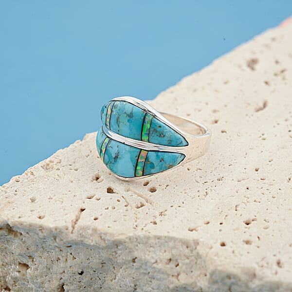Shop Lc Santa Fe Style Kingman Turquoise And Opal 10.60 Ctw Ring In Sterling Silver