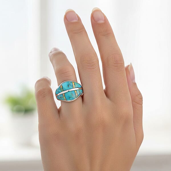 Shop Lc Santa Fe Style Kingman Turquoise And Opal 10.60 Ctw Ring In Sterling Silver