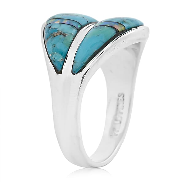 Shop Lc Santa Fe Style Kingman Turquoise And Opal 10.60 Ctw Ring In Sterling Silver