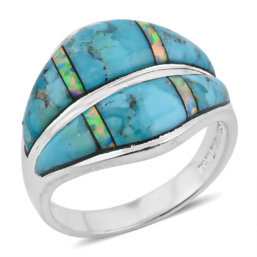 shop lc Santa Fe Style Kingman Turquoise and Opal 10.60 ctw Ring in Sterling Silver