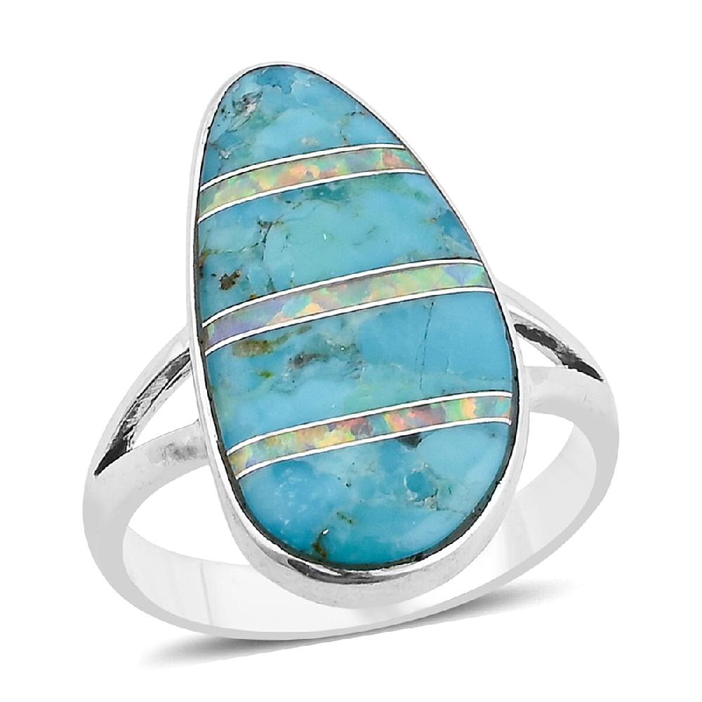 shop lc Santa Fe Style Kingman Turquoise and Opal 5.50 ctw Ring in Sterling Silver