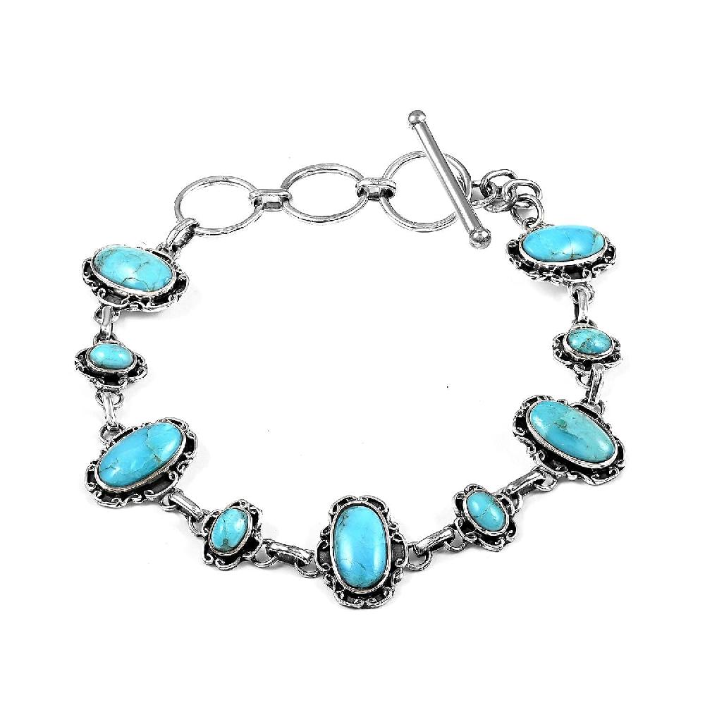 shop lc Santa Fe Style Kingman Turquoise Bracelet in Sterling Silver (7-8.0In) 9.50 Grams 4.00 ctw