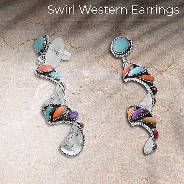 Shop Lc Santa Fe Style Multi Gemstone Earrings Swirl Earrings Twisted Drop Earrings Sterling Silver Earrings 2.25 Ctw