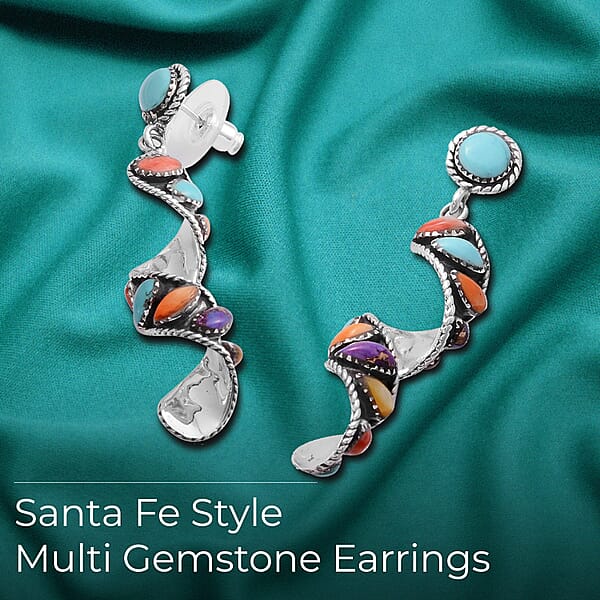 Shop Lc Santa Fe Style Multi Gemstone Earrings Swirl Earrings Twisted Drop Earrings Sterling Silver Earrings 2.25 Ctw