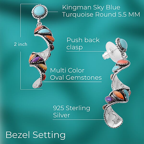 Shop Lc Santa Fe Style Multi Gemstone Earrings Swirl Earrings Twisted Drop Earrings Sterling Silver Earrings 2.25 Ctw