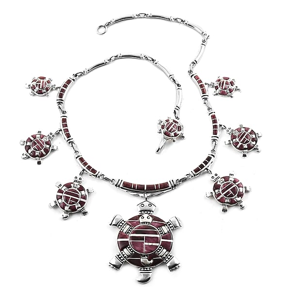 Shop Lc Santa Fe Style Purple Spiny Oyster Shell Turtle Earrings Ring Size 8 Bracelet 8.00 In And Necklace 24 Inches In Sterling Silver