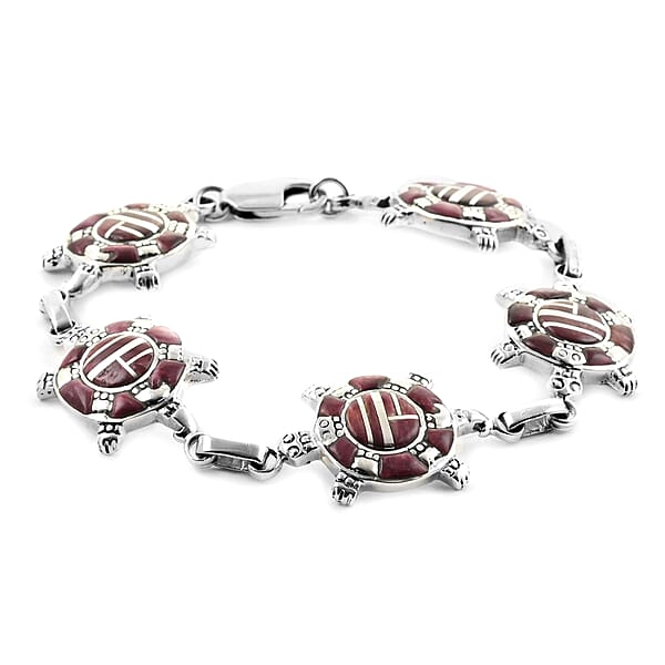 Shop Lc Santa Fe Style Purple Spiny Oyster Shell Turtle Earrings Ring Size 8 Bracelet 8.00 In And Necklace 24 Inches In Sterling Silver