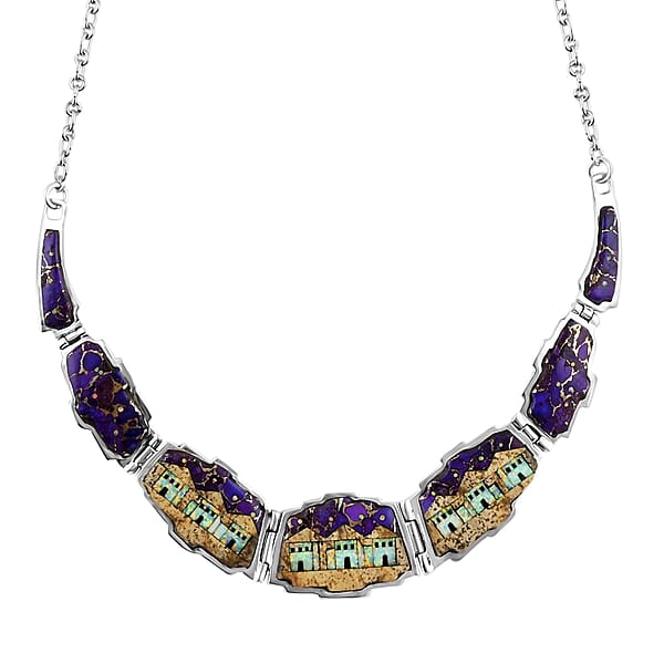 Shop Lc Santa Fe Style Purple Turquoise And Multi Gemstone Necklace 18-20 Inches And Earrings In Sterling Silver 45.75 Ctw