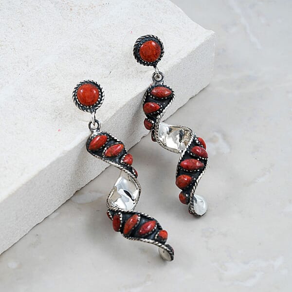 Shop Lc Santa Fe Style Red Coral Earrings In Sterling Silver