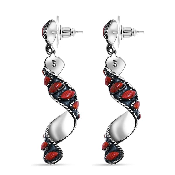 Shop Lc Santa Fe Style Red Coral Earrings In Sterling Silver